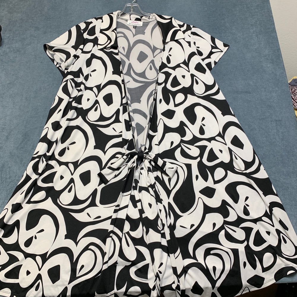 Erica Hannah A Line Dress Women 3X Black White Swirl Abstract Tie Front Preppy